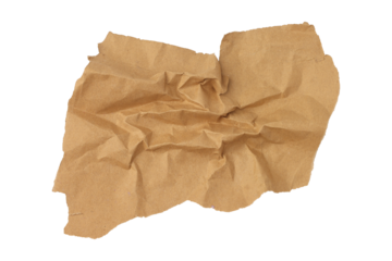 Brown crumpled paper isolated on transparent background