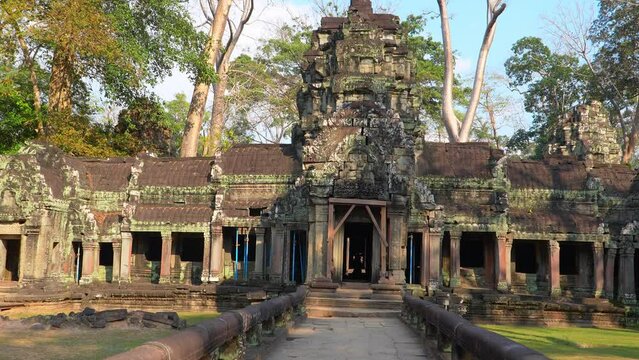 Mysterious Ancient ruins Ta Prohm temple - famous Cambodian landmark, Angkor Wat complex of temples. Siem Reap, Cambodia.