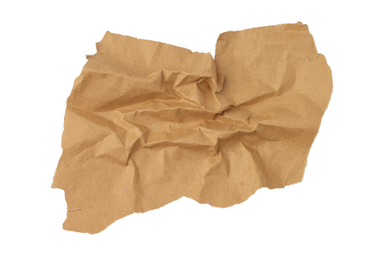 Brown crumpled paper isolated on transparent background