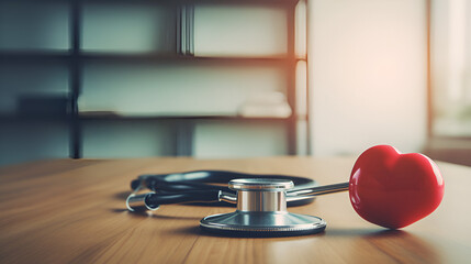 stethoscope on the table in the office - obrazy, fototapety, plakaty