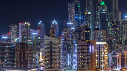 Fototapeta na wymiar Fantastic rooftop skyline of Dubai marina timelapse.