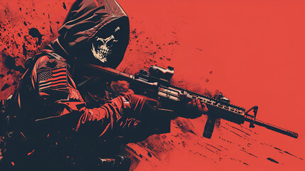  U.S. Patriotic Grim Reaper Logo with M4 Carbine - obrazy, fototapety, plakaty