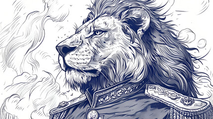  Line Drawing of Russian Soldier with Lion