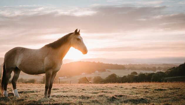 animal photography horse with natural background in the sunset view image