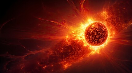 Surface of sun with prominences, solar radiation and magnetic storm - obrazy, fototapety, plakaty