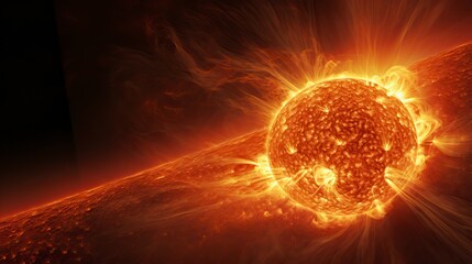 Surface of sun with prominences, solar radiation and magnetic storm - obrazy, fototapety, plakaty