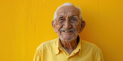 Smiling Senior Man Against Yellow Background
