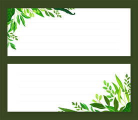 Note Card Green Leaves Frame Design Vector Template