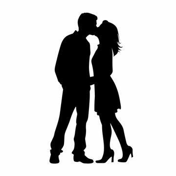 Kissing couple black icon on white background. Kissing couple silhouette