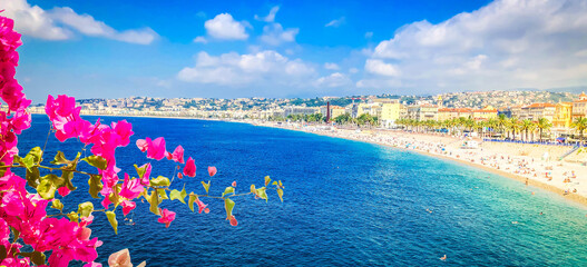 waterfront of Nice with beach and sea, cote dAzur, France,