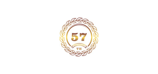 57st anniversary logo with ring and frame, gold color and white background4st anniversary logo with ring and frame, gold color and white background