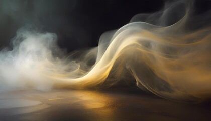 mystical mist swirling smoke in dark and light symphony fluid fantasia abstract dance of fog and light on floor with black background - obrazy, fototapety, plakaty