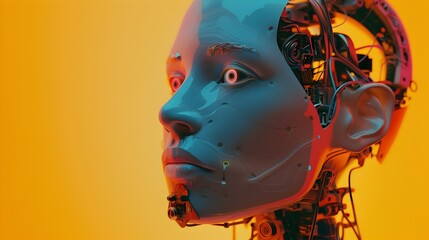 Futuristic Artificial Intelligence Cyborg Face with Technological Implants and Circuits