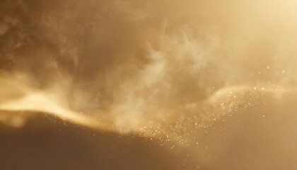 gold flow of smoke particles background with golden dust spray effect magic light of sparkles fluid or glitter and fragrance shimmer in stream wave - obrazy, fototapety, plakaty
