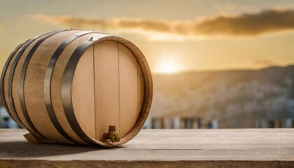 wooden barrel on a table and textured background