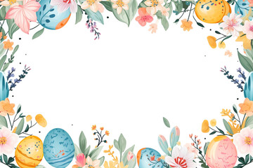 easter frame decorated with colourful easter eggs and flowers, digital illustration, Generative AI - 767141539