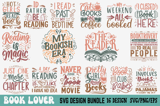 Typography t shirt Design Bundle SVG Cute File book lover svg design, Book Lover vector, Book Lover sticker, book silhouette clipart
