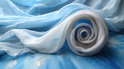  a close up of a blue and white cloth with a large white piece of cloth in the middle of it. - obrazy, fototapety, plakaty