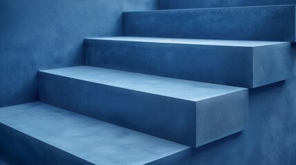  a close up of a set of steps in a blue room with a blue wall and a blue wall in the background.
