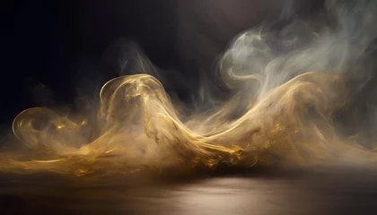 Fotobehang mystical mist swirling smoke in dark and light symphony fluid fantasia abstract dance of fog and light on floor with black background © Kristopher