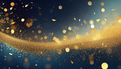abstract dark blue and gold shine particles and confetti background