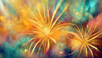 the abstract background texture was brought to life with an illustration of vibrant fireworks intertwining with floral patterns and wisps of smoke adding a touch of beauty to the composition - obrazy, fototapety, plakaty