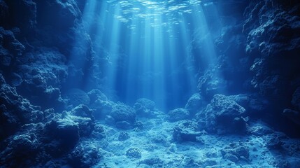  an underwater view of a coral reef with sunlight coming in from the water's surface and light coming in from the water's surface.