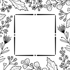 Vintage flower frame isolated on white background. Hand-drawn vector illustration.
