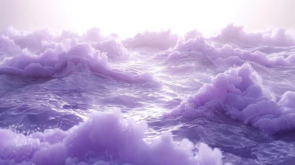 Fotobehang  a purple and white photo of a wave in the ocean with a white sky in the background and some clouds in the foreground. © Shanti
