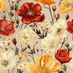 Seamless watercolor decorative wild flowers pattern background
