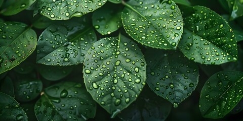 The Role of Raindrops on Green Leaves in Carbon Sequestration and Achieving Carbon Neutrality. Concept Carbon Sequestration, Raindrops on Green Leaves, Carbon Neutrality, Environmental Impact - obrazy, fototapety, plakaty