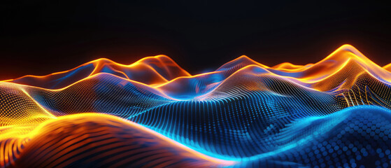 Fototapeta premium Abstract digital landscape of blue dots and waves