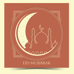 Eid Mubarak Poster design. Arabic Islamic Elegant White and Golden Luxury Ornamental Background with Islamic Pattern and Decorative Ornament Frame