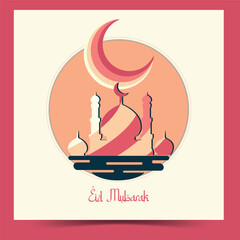 Eid Mubarak Poster design. Arabic Islamic Elegant White and Golden Luxury Ornamental Background with Islamic Pattern and Decorative Ornament Frame