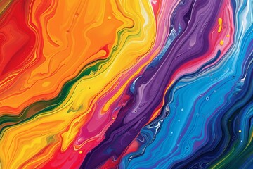 Abstract Marbled Acrylic Paint Ink Waves Texture - Colorful Bold Rainbow Swirls Background Banner
