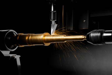 Close-Up on CNC Lathe Precision Metalworking: Machining a Metal Shaft