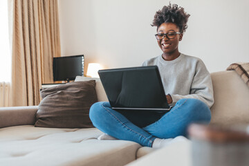 Young African American woman working at home, girl studying online. Entrepreneur, business, web...