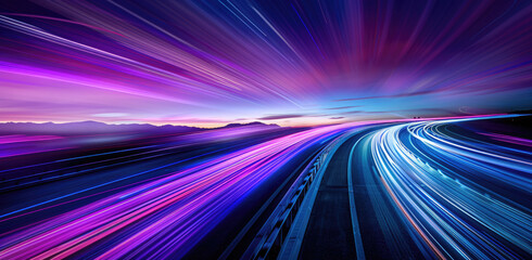 Long exposure of colorful light trails on highway