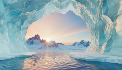 ice background podium cold winter snow product platform floor frozen mountain iceberg podium glacier cool ice background stage landscape display icy stand 3d water nature pedestal arctic concept cave - obrazy, fototapety, plakaty