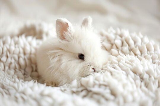 Adorable fluffy baby rabbit, cute furry bunny animal portrait photo