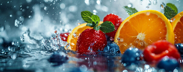 Fresh Berries and Citrus Splash in Water