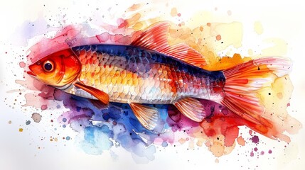  a watercolor painting of a goldfish on a white background with a splash of watercolor paint on it.