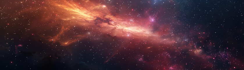 Majestic red and blue space nebula panorama