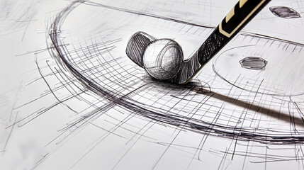 Pencil drawing of a hockey game design