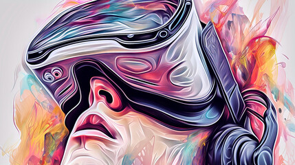 Abstract artistic portrait with colorful flourishes