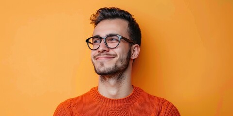 Smiling European Man with Glasses - obrazy, fototapety, plakaty