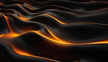 Wavy black texture with orange neon illumination