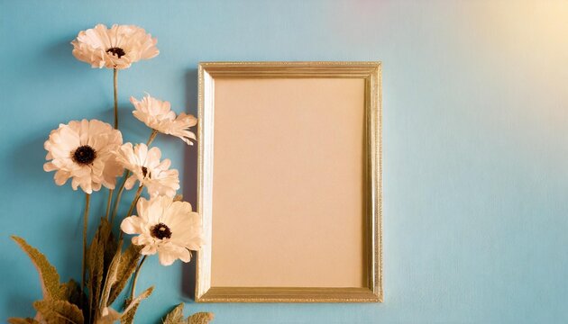 photo blank with fresh flower blue background template