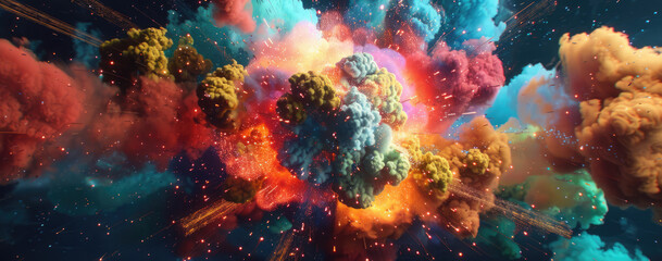 Explosive color burst in space simulation - obrazy, fototapety, plakaty
