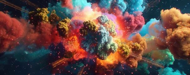 Deurstickers Explosive color burst in space simulation © Mik Saar